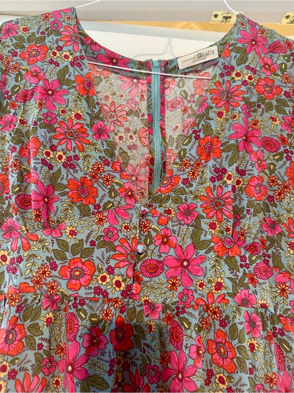 NWOT NATURAL LIFE Pink Floral Maxi Dress on Light Blue - Picture 2 of 3